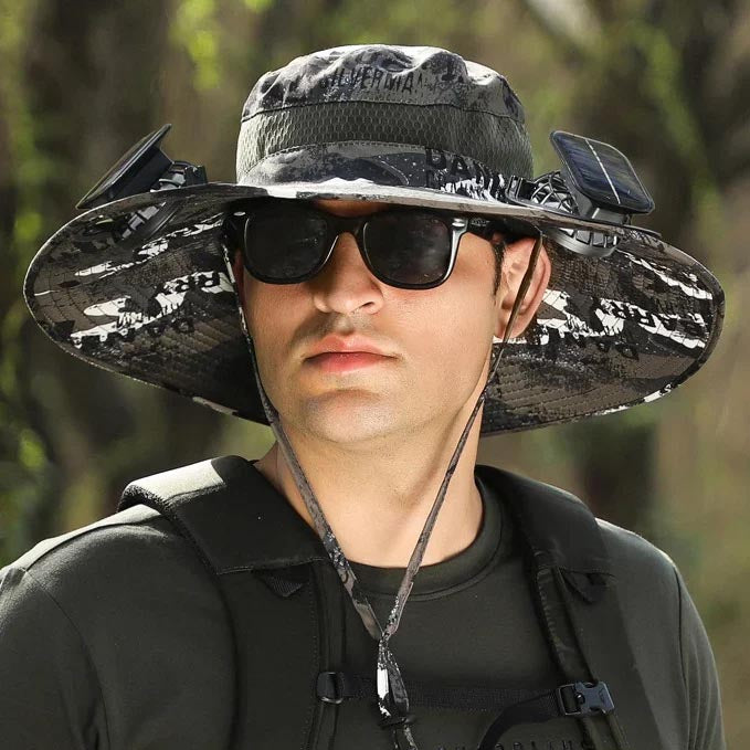 Outdoor Wide Brim Sun Hat With Solar Fan