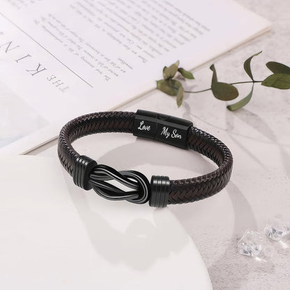 "Mother and Son Forever Linked Together" Black Braided Leather Bracelets - Forever Linked