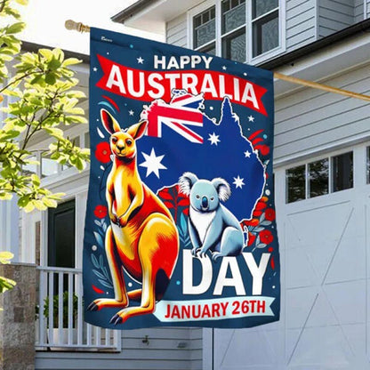 Happy Australia Day January 26th Koala and Kangaroo Australia Flag