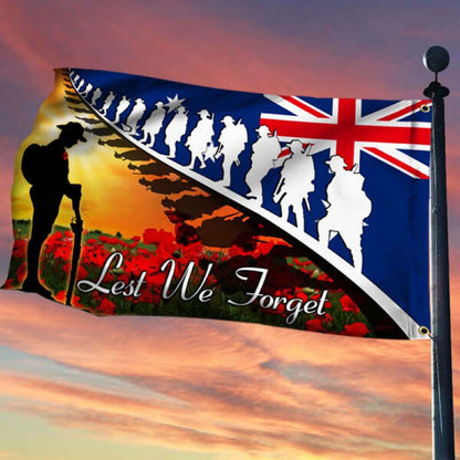 Lest We Forget. Anzac Day. Poppy Veteran Grommet Flag