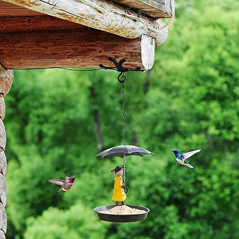Hanging Umbrella Girl Bird Feeder Garden Decor