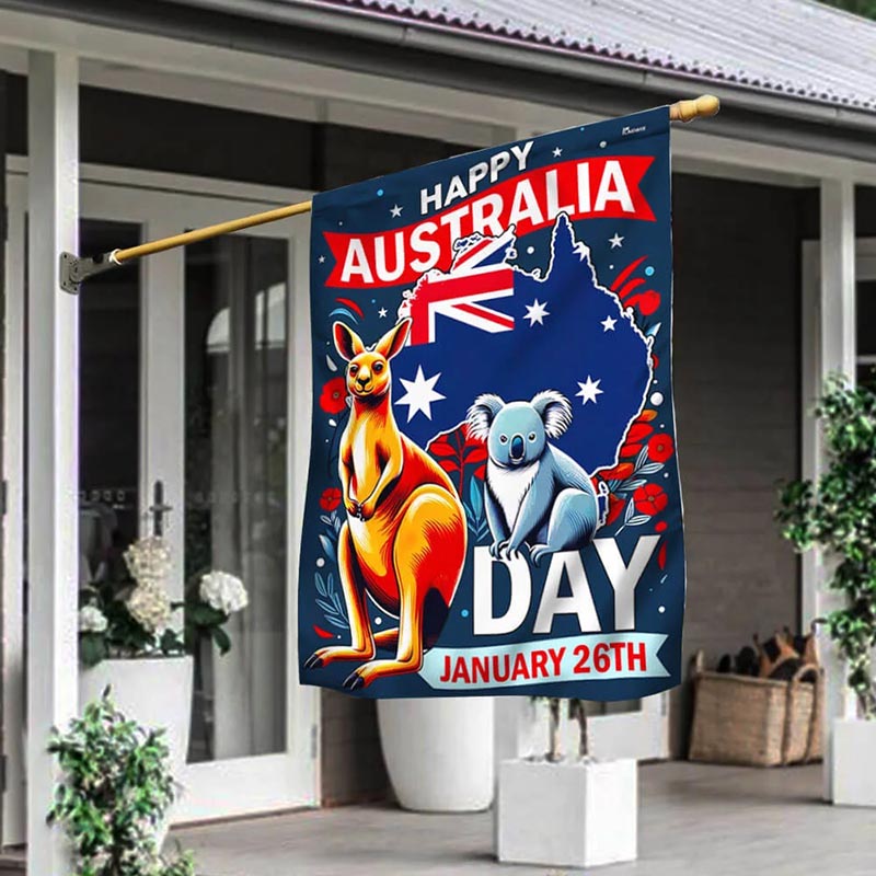 Happy Australia Day January 26th Koala and Kangaroo Australia Flag