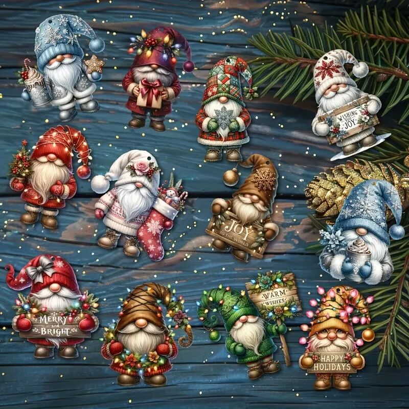 Wooden Dwarf Christmas Tree Ornaments Set