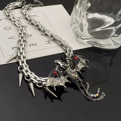 Gothic Exaggerated Imprisoned Flying Dragon Necklace