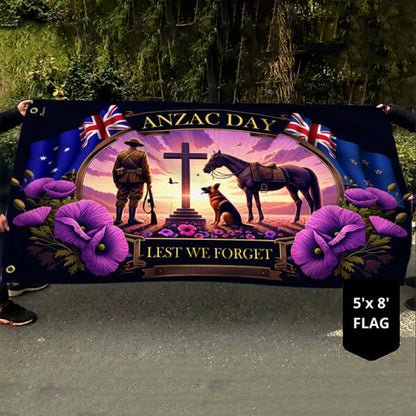 Anzac Day Animals in War Purple Poppy Grommet Flag