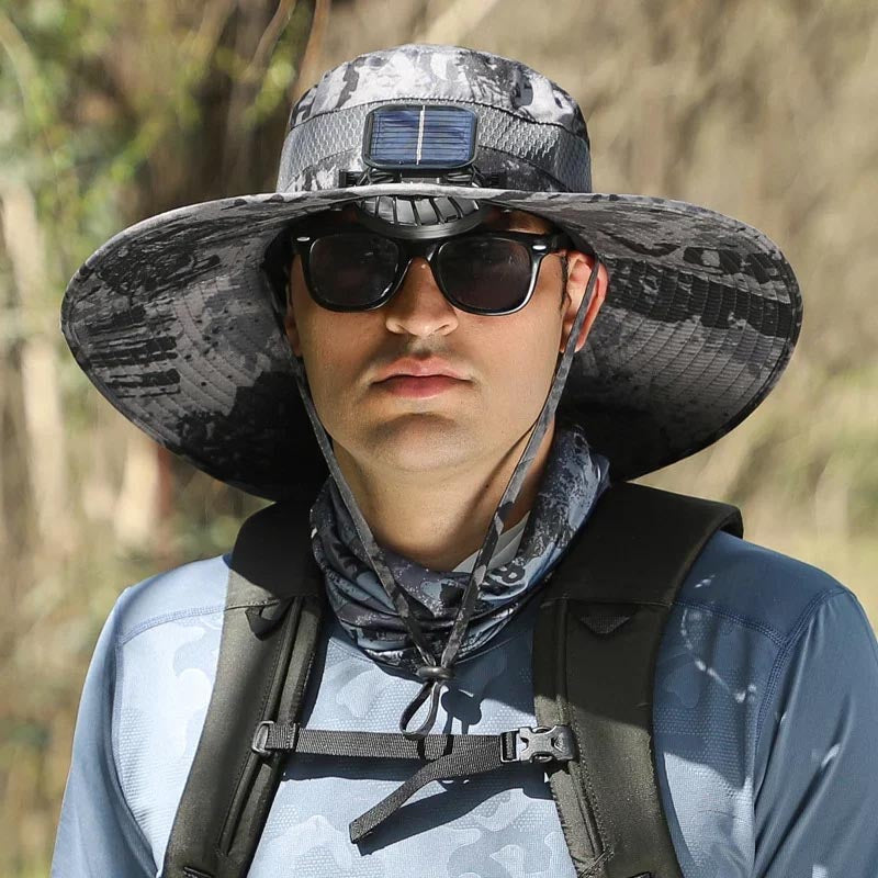 Outdoor Wide Brim Sun Hat With Solar Fan