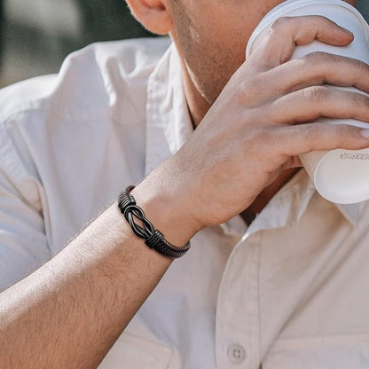 "Mother and Son Forever Linked Together" Black Braided Leather Bracelets - Forever Linked