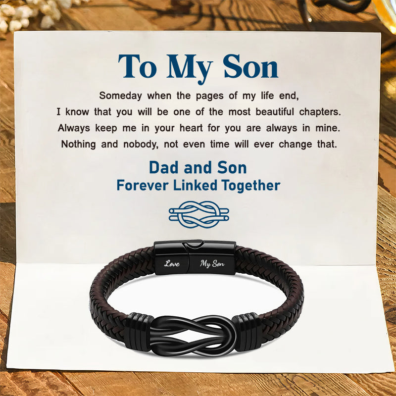 "Dad and Son Forever Linked Together" Black Braided Leather Bracelets - Forever Linked