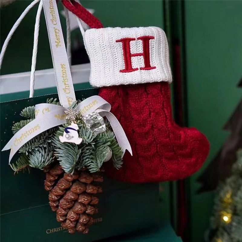 🎄Xmas Gift Bag🎄 Red Knit Alphabet Christmas Stocking