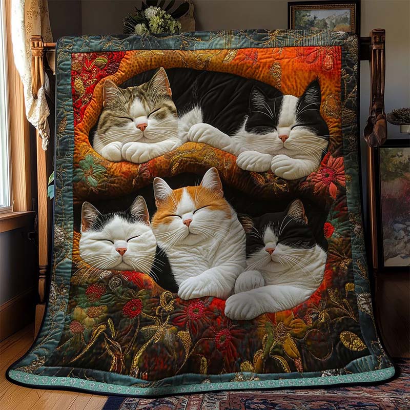 Cute Lazy Cats Blanket - D252 - Premium Blanket