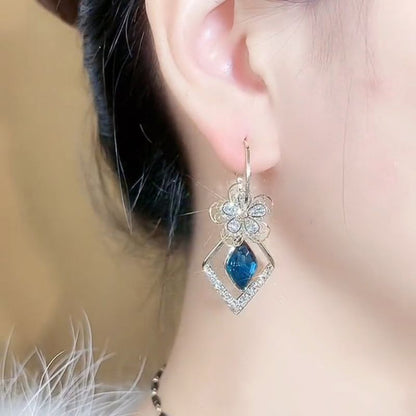 Flower Zircon Rhombic Sapphire Drop Earrings