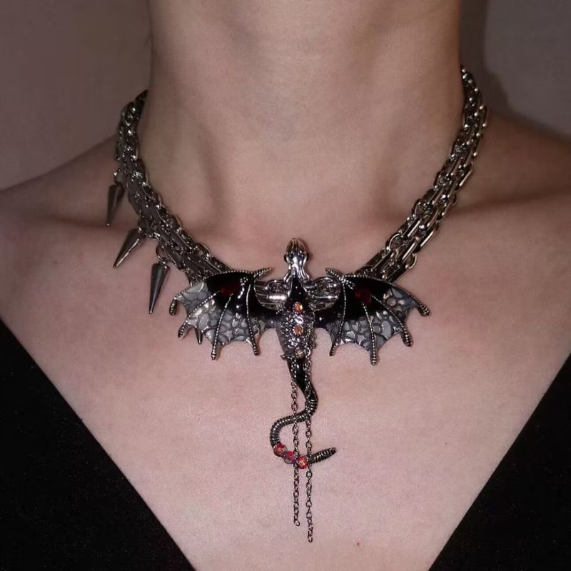 Gothic Exaggerated Imprisoned Flying Dragon Necklace