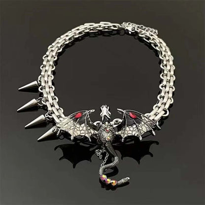 Gothic Exaggerated Imprisoned Flying Dragon Necklace