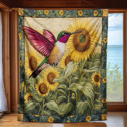 Sunflower Bliss Hummingbird Blanket - H240 - Premium Blanket