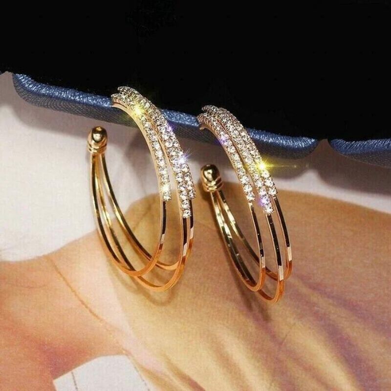 Shiny Diamond Hoop Earrings