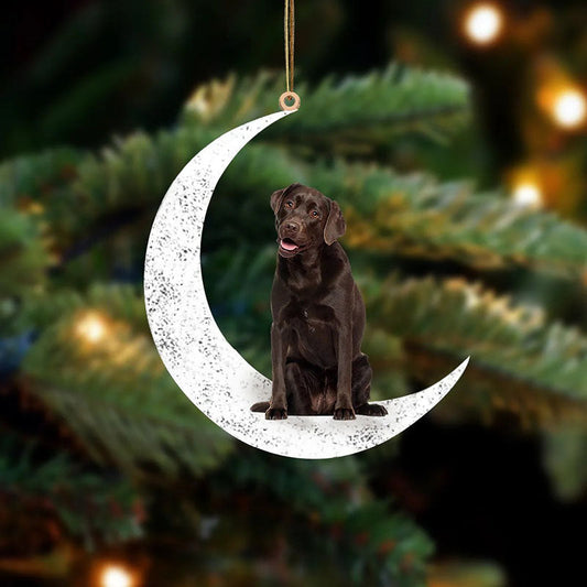 Chocolate Labrador Sit On The Moon Ornament MO022