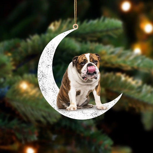 English Bulldog Sit On The Moon Ornament MO030