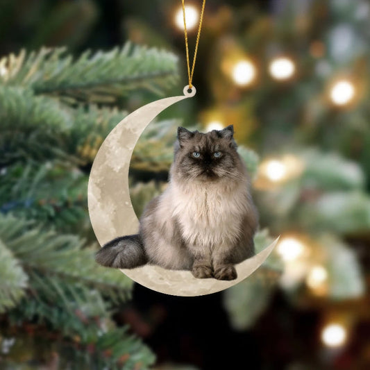 Himalayan Cat Sits On The Moon Hanging Ornament Cs010