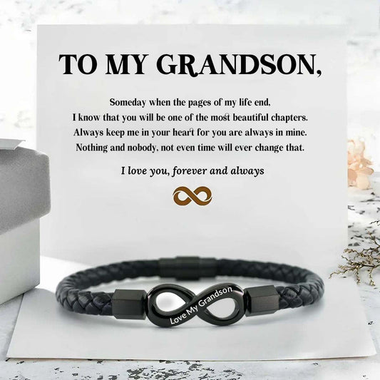 Love My Grandson - I Love You Forever And Always - Infinity Leather Bracelet