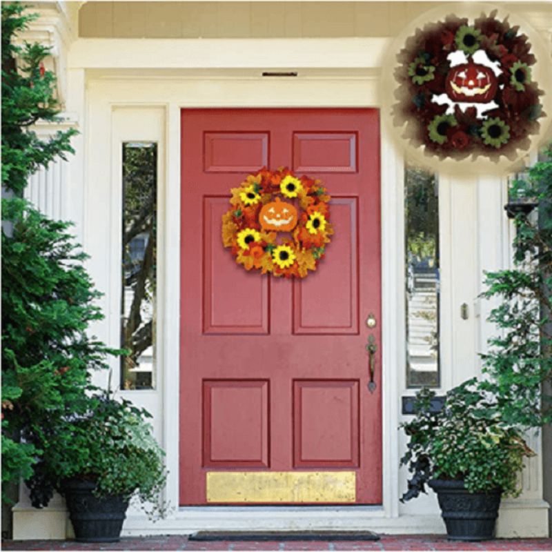 Glowing Pumpkin Wreath Door Decoration Hanging Wreath