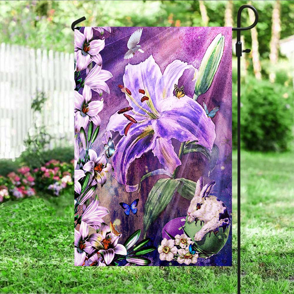 Happy Easter Lilies and Bunny Decorative Flag