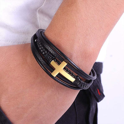 To My Son Pray Through It Leather Cross Bracelet - D050