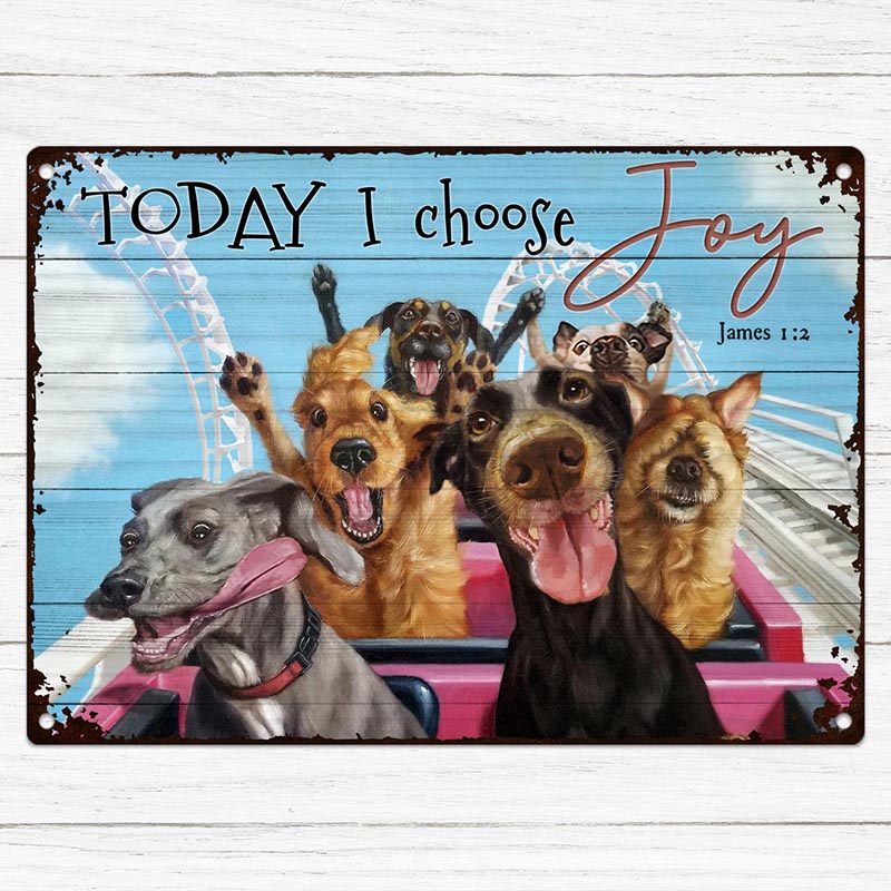 Funny Dogs Lover Roller Coaster Motivational Quote Today I Choose Joy Home Decor Retro Metal Tin Sign - Vintage Sign