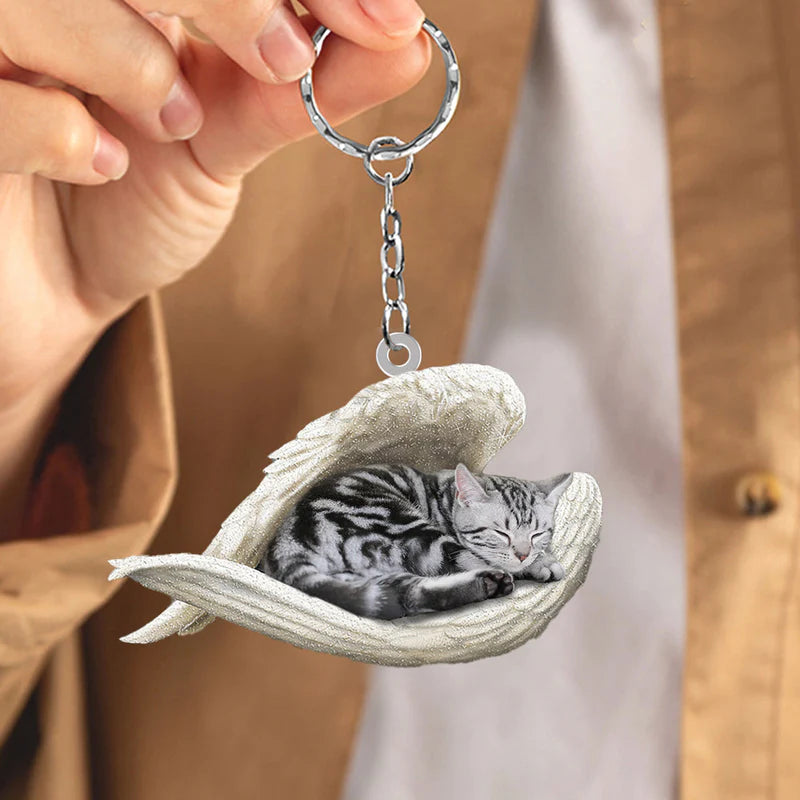 Sleeping Angel Acrylic Keychain American Shorthair Cat SA122