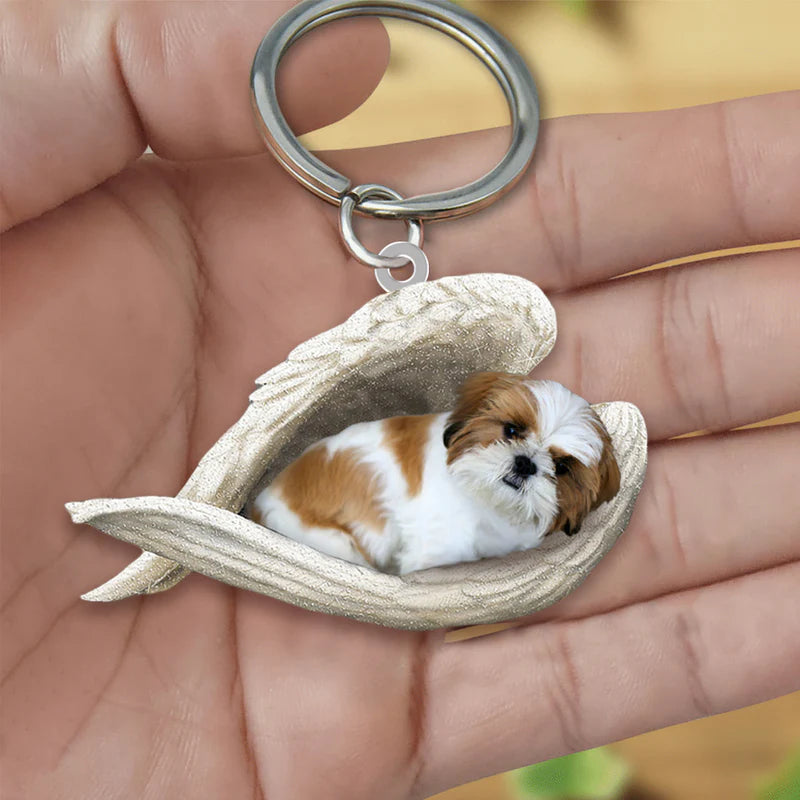 Sleeping Angel Acrylic Keychain Gold White Shih Tzu SA032