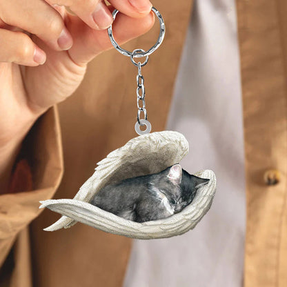 Sleeping Angel Acrylic Keychain Gray Cat SA113