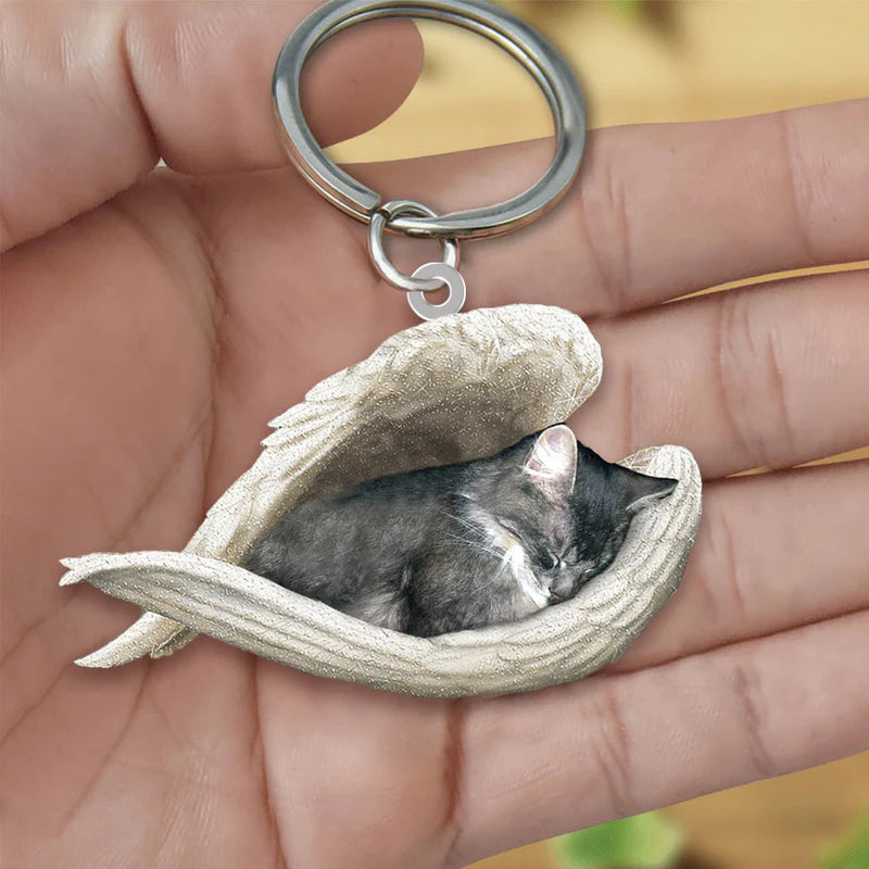 Sleeping Angel Acrylic Keychain Gray Cat SA113