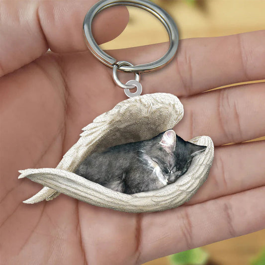 Sleeping Angel Acrylic Keychain Gray Cat SA113