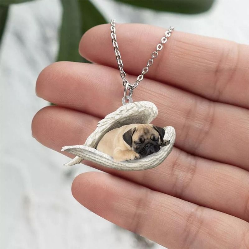 Pug Sleeping Angel Stainless Steel Necklace SN005