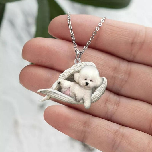 Bichon Frise Sleeping Angel Stainless Steel Necklace SN013