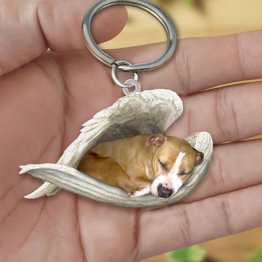 Sleeping Angel Acrylic Keychain Staffordshire Bull Terrier SA075