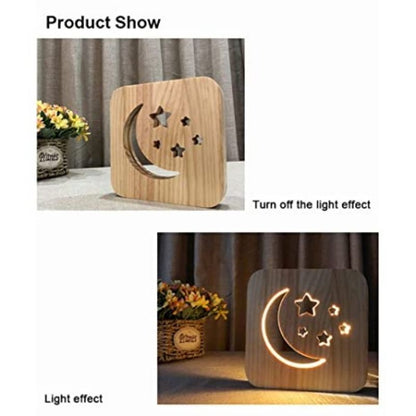 Star & Moon Wooden Decorative Light