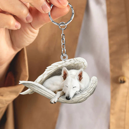 Sleeping Angel Acrylic Keychain White German Shepherd SA036