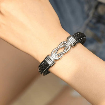 "Grandfather and Granddaughter Forever Linked Together" Braided Leather Bracelet