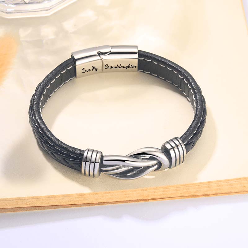 "Grandmother and Granddaughter Forever Linked Together" Braided Leather Bracelet