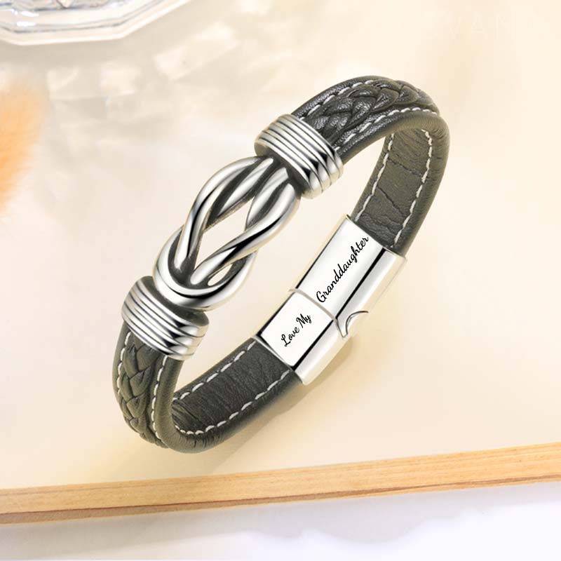 "Grandfather and Granddaughter Forever Linked Together" Braided Leather Bracelet